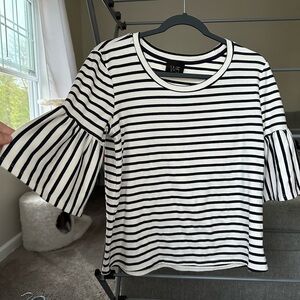 Navy striped cotton bell sleeve top